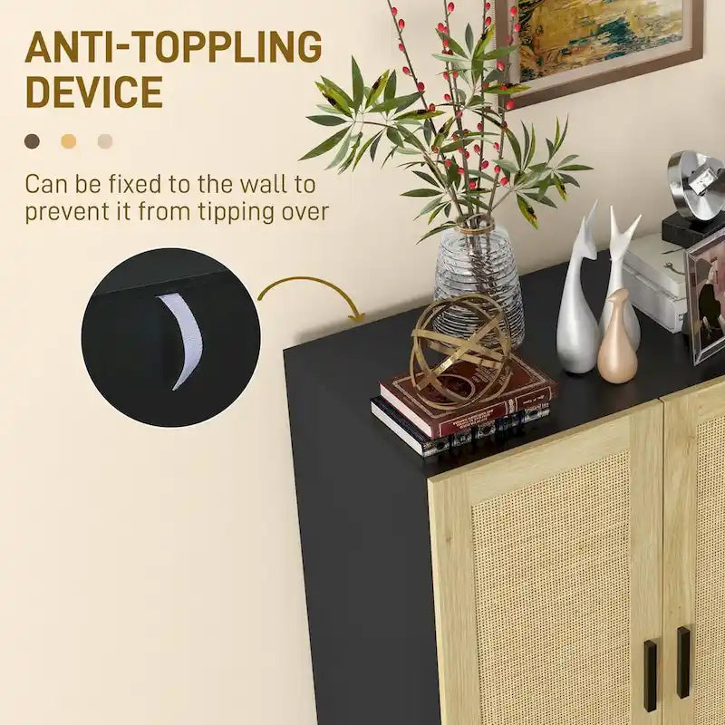Black / White Rattan Door Sideboard Buffet Cabinet with Adjustable Shelves