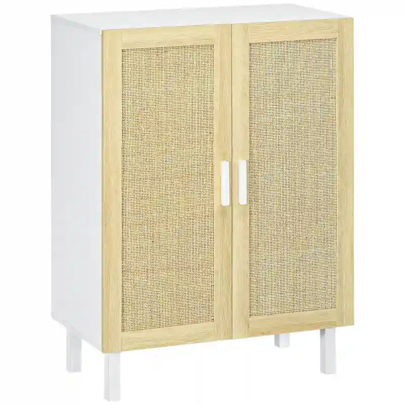 Black / White Rattan Door Sideboard Buffet Cabinet with Adjustable Shelves