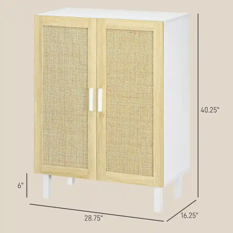 Black / White Rattan Door Sideboard Buffet Cabinet with Adjustable Shelves
