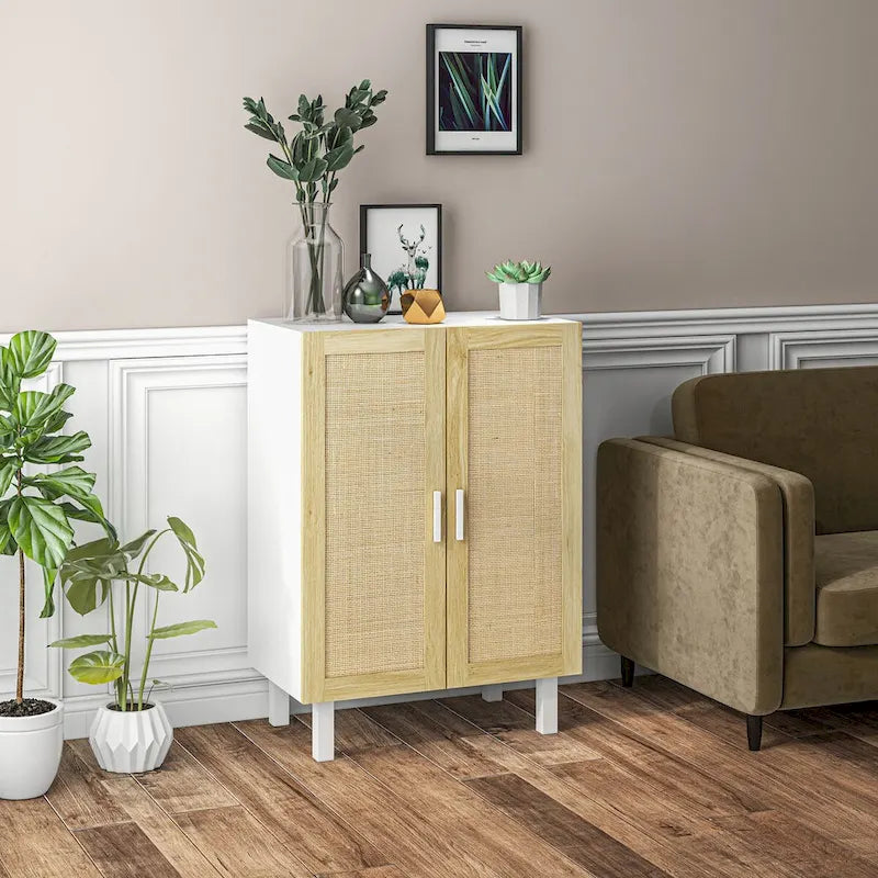 Black / White Rattan Door Sideboard Buffet Cabinet with Adjustable Shelves