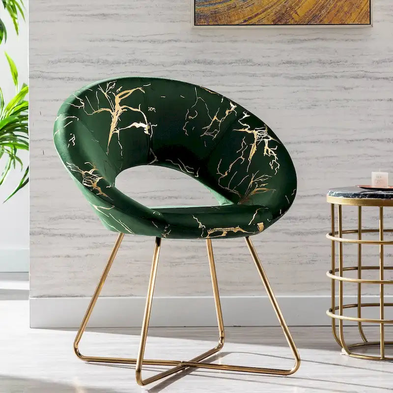 Black / Dark Green / Grey Velvet Accent Chair with Gold Pattern – Single Seat
