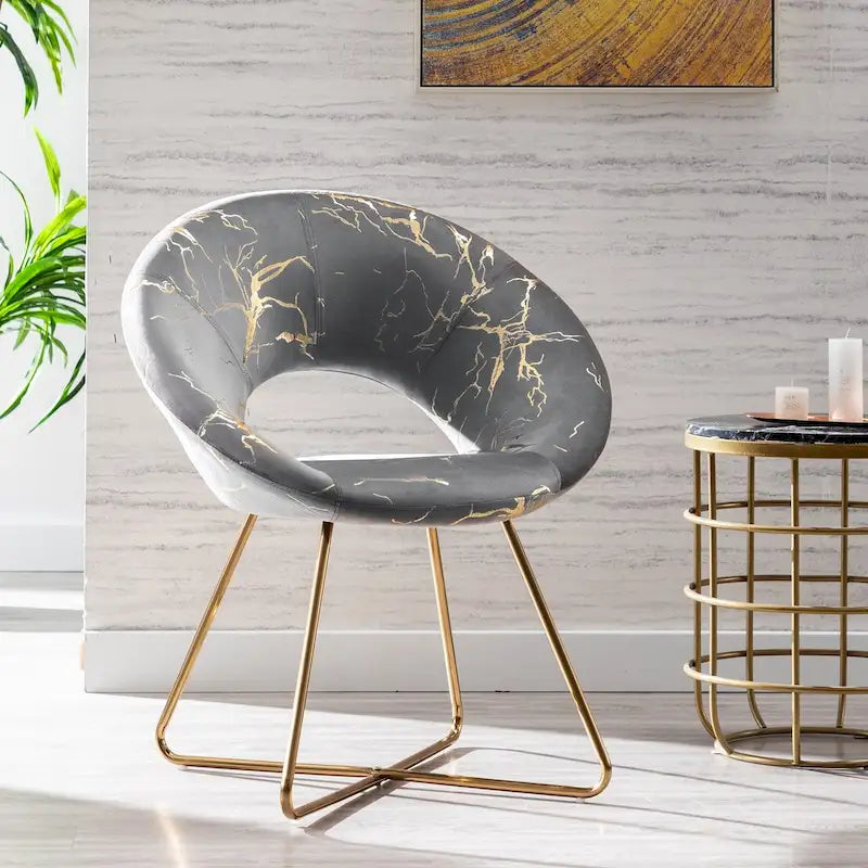 Black / Dark Green / Grey Velvet Accent Chair with Gold Pattern – Single Seat