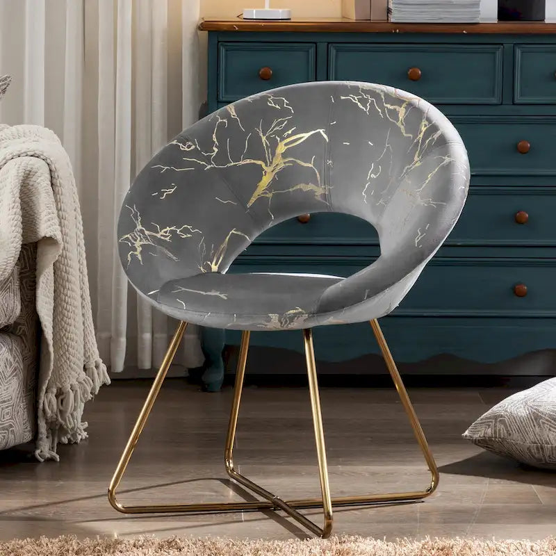 Black / Dark Green / Grey Velvet Accent Chair with Gold Pattern – Single Seat