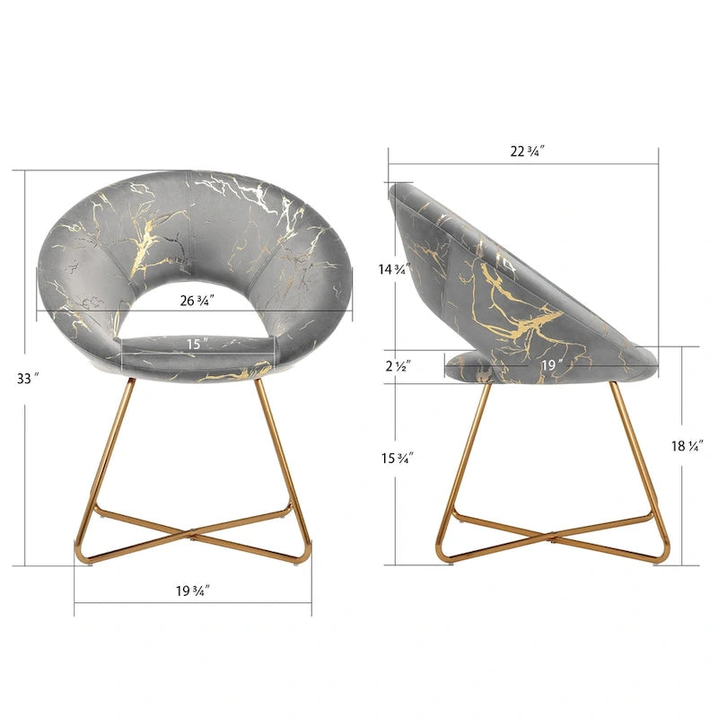 Black / Dark Green / Grey Velvet Accent Chair with Gold Pattern – Single Seat