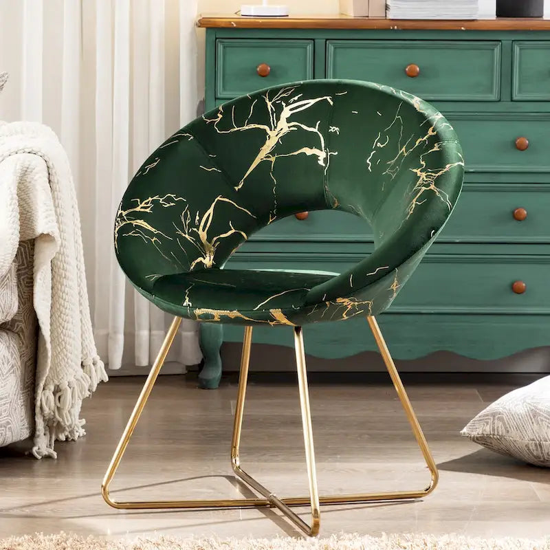 Black / Dark Green / Grey Velvet Accent Chair with Gold Pattern – Single Seat