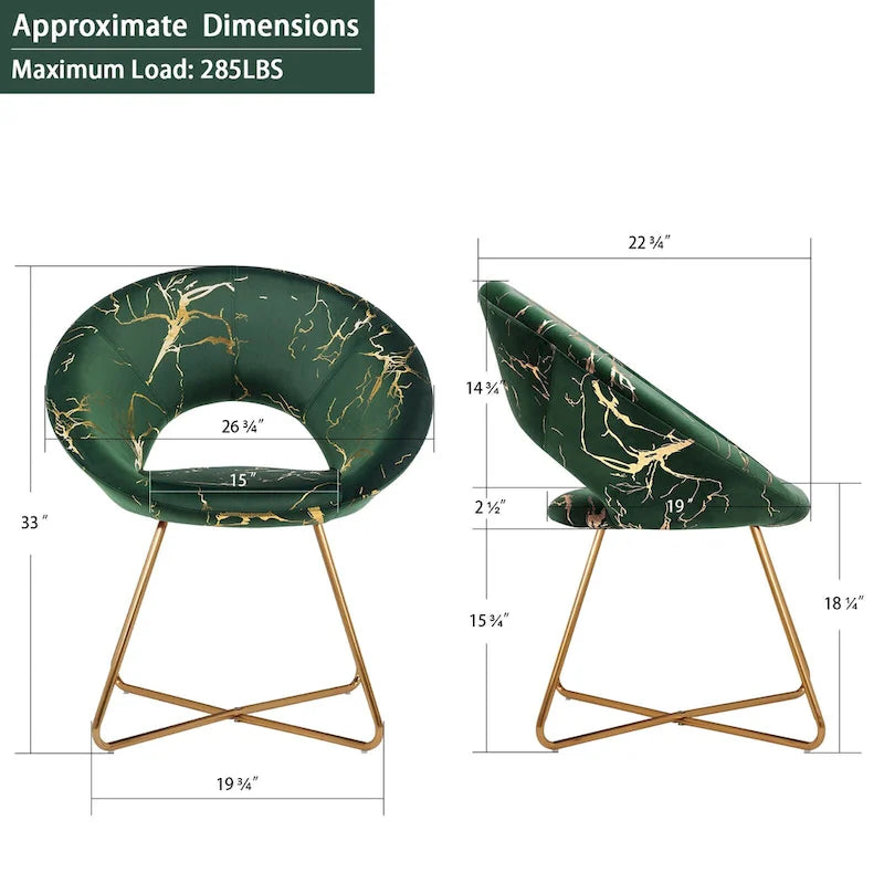 Black / Dark Green / Grey Velvet Accent Chair with Gold Pattern – Single Seat