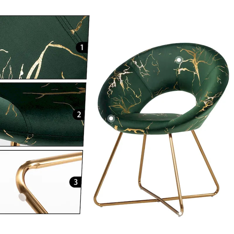 Black / Dark Green / Grey Velvet Accent Chair with Gold Pattern – Single Seat