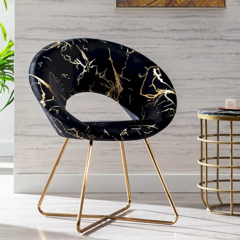 Black / Dark Green / Grey Velvet Accent Chair with Gold Pattern – Single Seat