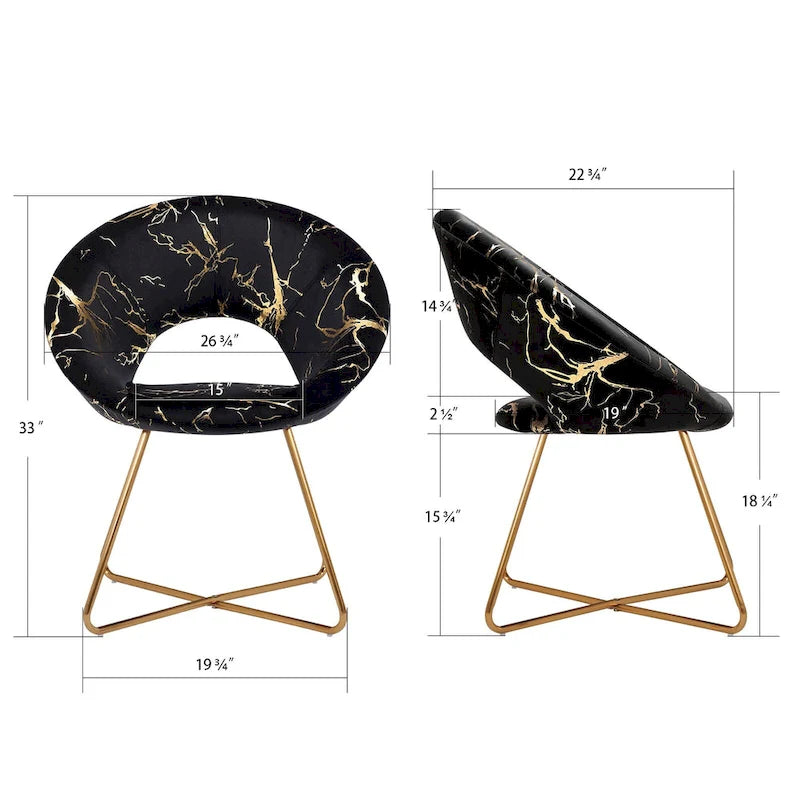 Black / Dark Green / Grey Velvet Accent Chair with Gold Pattern – Single Seat