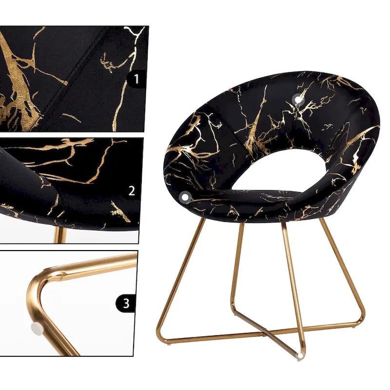 Black / Dark Green / Grey Velvet Accent Chair with Gold Pattern – Single Seat