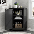 Black Corner Bathroom Cabinet with Doors – Natural Finish, 1 Person